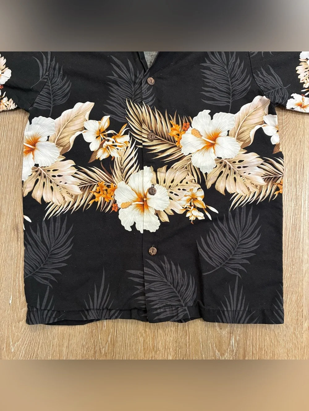Pacific Legend Kids Hawaiian Aloha Shirt Black Floral Hibiscus 100% Cotton USA S